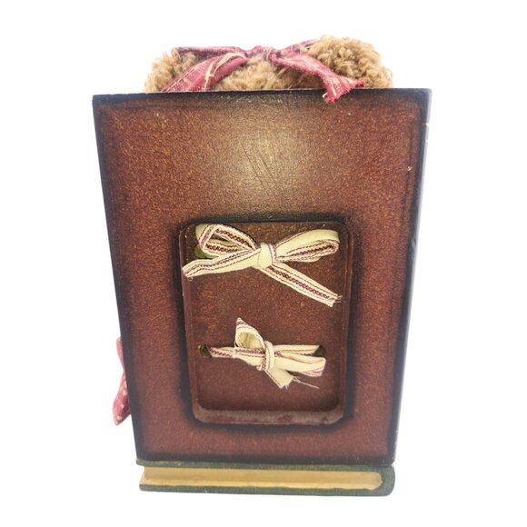 VTG Teddy Bear Bookends Plush Nursery Cottagecore Decor Wooden Base Boyds - Picture 9 of 11